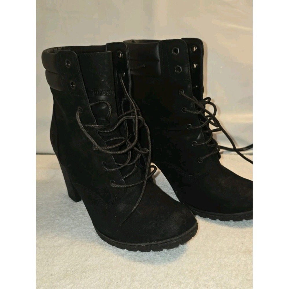 Timberland Women's Tillston‎ High Heel Black Leather Boots Style Sz 8.5